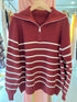 Heavy Knitted Collar Zip Stripes Pullover